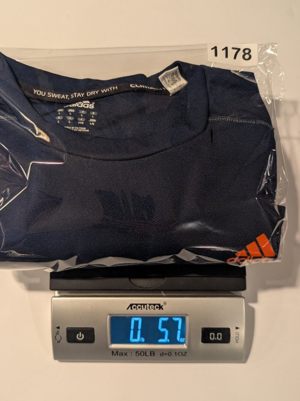 Adidas Climalite Shirt Men L Navy Blue Orange 3 Stripe Running Training Athletic - Picture 8 of 8